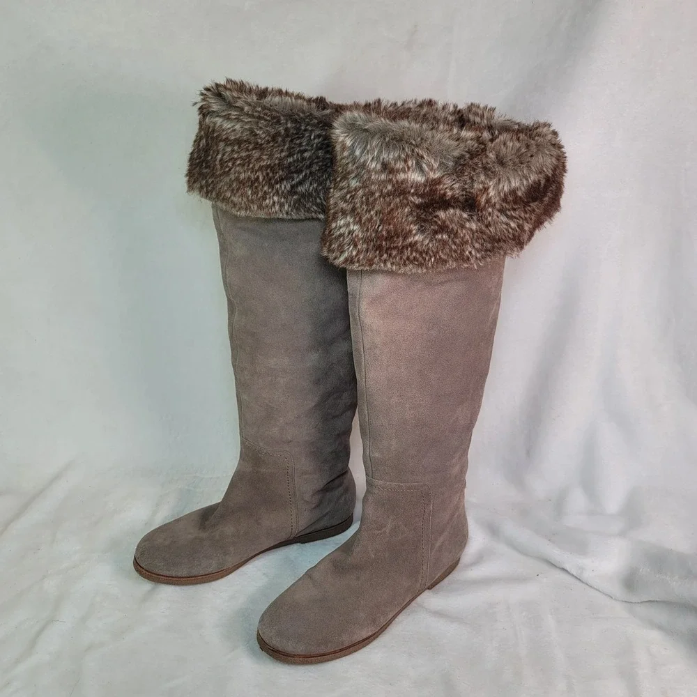 Sam Edelman Orlando Over The Knee Boots Tan Suede Faux Fur Cuff Size 8 Boho